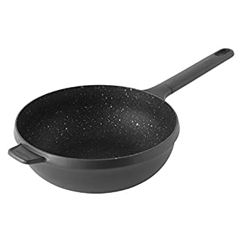 【中古】【インポート品・未当てはめる】BergHOFF珠玉の焦げ付き添い人押しとどめるの陶器上塗りされた奮い起こす押しとどめる炒めフライパン、28糎、軽銀鋳付ける、黒、53 x 29 x 10 糎