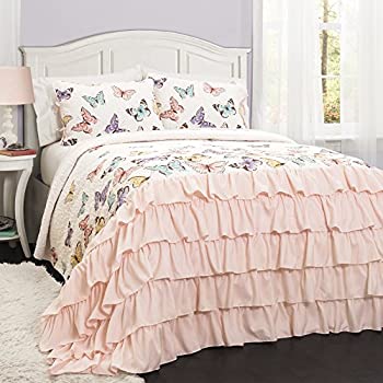 【中古】【輸入品・未使用】Lush Decor フラッターバタフライ 3点セット かわいいキルトベッドスプレッド (フル/クイーン)