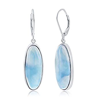 【中古】【輸入品・未使用】Beaux Bijoux スターリングシルバー 天然ラリマーベゼル セット楕円形ダングルイヤリング