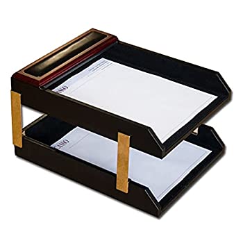 【中古】【インポート品・未当て嵌める】(Red) - Dacasso Rosewood \u0026 Leather Double Letter Trays (A8020)