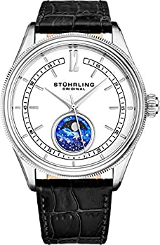 【中古】【インポート品・未当て嵌める】Stuhrling Original MoonPhase ドレスウォッチ - ステンレススチールケースとなめし革ダンス楽隊 - アナログ文字盤 - Celestia メンズウォッチコレク