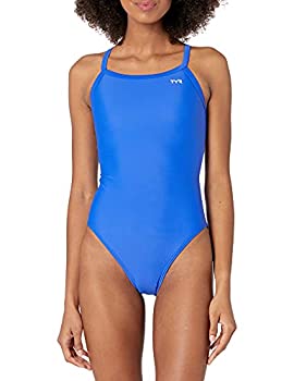 【中古】【インポート品・未当てはめる】TYR Sport 金剛石うしろ側 海水着 レディース用 無地 32 青色