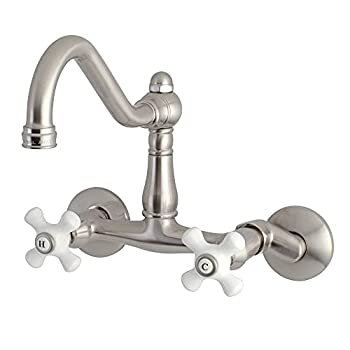 【中古】【輸入品・未使用】(Satin Nickel) - Kingston Brass KS3228PX Vintage Wall Mount Kitchen Faucet%ｶﾝﾏ% Satin Nickel