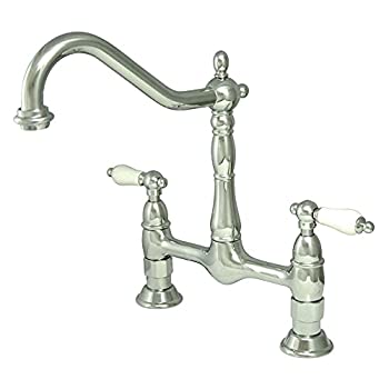 【中古】【輸入品・未使用】Heritageデッキマウントキッチン蛇口with磁器レバーハンドル 8 Inch ES1171PL 1
