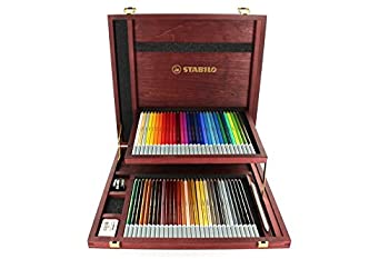 【中古】【インポート品・未当て嵌める】スタビロ 水彩画色鉛筆 カーブオテロ 60色書き割り 白木容れもの 1460-1