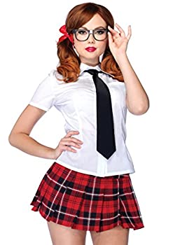 【中古】【輸入品・未使用】LEG AVENUE(レッグアベニュー)? Private School Sweetie ドレス ペチコート ネックピース 眼鏡 4点セット L レッド /ホワイト 85112