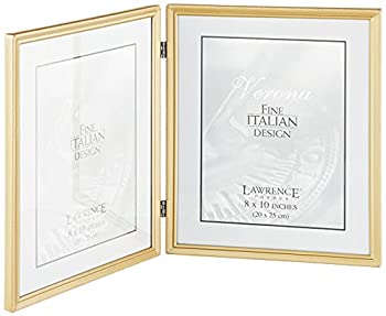 【中古】【輸入品・未使用】Lawrence Frames アンティーク真鍮 8x10 ヒンジ付きダブル写真フレーム ビーズボーダーデザイン