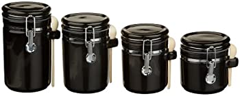 【中古】【輸入品・未使用】Anchor Hocking 4-Piece Ceramic Canister Set with Clamp Top Lid and Wooden Spoon%ｶﾝﾏ% Black by Anchor Hocking