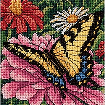 【中古】【輸入品・未使用】Butterfly On Zinnia Mini Needlepoint Kit-5%ﾀﾞﾌﾞﾙｸｫｰﾃ%X5%ﾀﾞﾌﾞﾙｸｫｰﾃ% Stitched In Floss (並行輸入品)