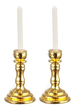【中古】【輸入品・未使用】[アズテックインポート]Aztec Imports%ｶﾝﾏ% Inc. Dollhouse Miniature Pair of Round Brass Candlesticks with Candles 9172 [並行輸入品]