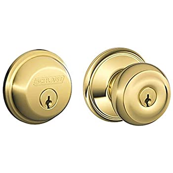 【中古】【輸入品・未使用】Schlage FB50N V GEO 505 B60 シングルシリンダー デッドボルト・F51キー付き玄関用グルジアノブ 同一鍵、明るい真鍮仕上げ