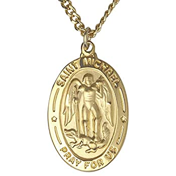 【中古】【輸入品・未使用】TrueFaithJewelry 14Kゴールドメッキスターリングシルバー聖ミカエル大天使の祈りメダル 1インチ｜スカイマーケットプラス