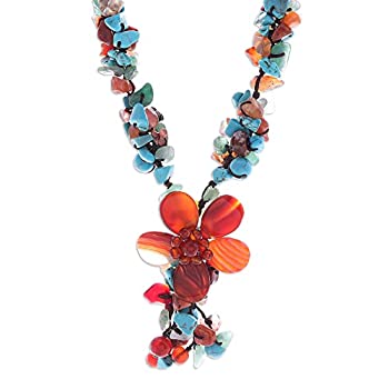 【中古】【輸入品・未使用】Novicaオレンジ瑪瑙、カルセドニーy-necklace with loop-button留め、' Summer Flower '
