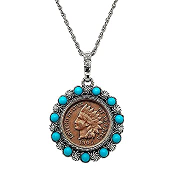 【中古】【輸入品・未使用】Indian Head Pennyペンダントwith Realターコイズビーズ