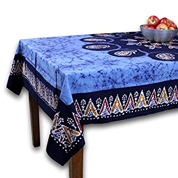 【中古】【輸入品・未使用】Homestead ブロックプリントテーブルクロス 60x90インチ 長方形テーブル用 ブルーコットン オーセンティックバティックフローラルペイズリーデザ