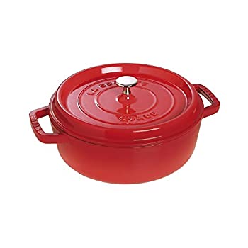 【中古】【インポート品・未当て嵌める】STAUB 鋳鉄 薄っぺら 広広とした ラウンド ココット 4クオート 桜んぼう