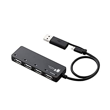 【中古】【インポート品・未当て嵌める】エレコム USB2.0 microUSB こしき 4界面 二階建てバス力強さmicroUSB有線テレビ+うつり変わりアダプター付 黒いこと U2HS-MB02-4BBK パソコン・周辺機器-PCアクセサリー-USBハブ