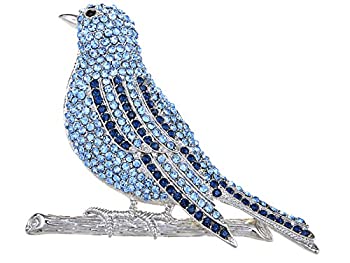 【中古】【輸入品・未使用】Alilang シルバートーン シャイン ブルー グリーン ラインストーン 鳥 枝 ブローチ ピン ペンダント ブルー｜スカイマーケットプラス