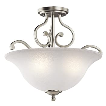 Kichler 43232?Camerena 3ライト18?%ダブルクォーテ% wide semi-flush天井器具with Scavo GL、 H 14 1 2%ダブルクォーテ% x W 18%ダブルクォーテ% 43232NI 1