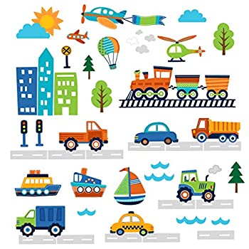 【中古】【インポート品・未当て嵌める】CherryCreek Decals Transportation and City Scene Kids\u0027 Room Peel and Stick Wall Sticker Decals by CherryCreek Decals [並行輸入品]
