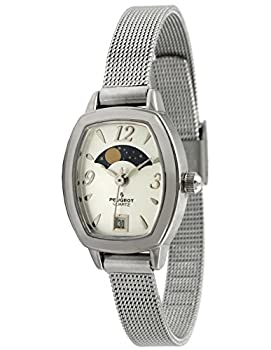 【中古】【輸入品・未使用】[女性用腕時計]Peugeot Women's 'Slim Silver Mesh Decorative Sun Moon Phase Silver Face Vintage Dress' Quartz Stainless Steel Dress Watch