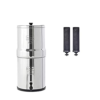 【中古】【インポート品・未当て嵌める】Berkey(赤ちょうちん足懸かり) 大型万有引力式浄水器 黒いことBerkey浄水化学元素2個付き添い人