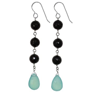 【中古】【輸入品・未使用】Aquaブルー玉髄and Black Spinel天然宝石スターリングシルバーハンドメイドイヤリングby Ashanti