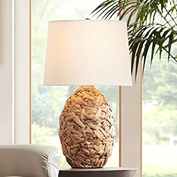 【中古】【輸入品・未使用】Nantucket トロピカルテーブルランプ 天然シーグラス ホワイトドラムシェード リビングルーム ファミリー 寝室 ベッドサイド ナイトスタンド オ｜スカイマーケットプラス