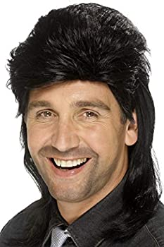【中古】【輸入品・未使用】ウィッグ　黒　1980年代風　カツラ　ロング　マレット　大人男性用　Mullet Wig