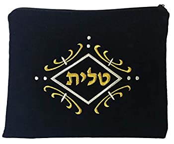 【中古】【インポート品・未当て嵌める】aJudaica Dark Blue Velvet Tallit Bag Gold and White Swirl Design with Protective Plastic Bag by aJudaica [並行輸入品]