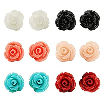 【中古】【輸入品・未使用】(M01. 8mm Assorted x 6 Pairs) - Handcrafted Resin Colour Simulated Coral Rose Flower Earring Studs%ｶﾝﾏ% Hypoallergenic Stainless Steel｜スカイマーケットプラス