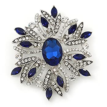 【中古】【輸入品・未使用】Stunning Navyブルー、クリアオーストリアクリスタルコサージュブローチinロジウムメッキ???60?mm長|スカイマーケットプラス