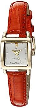 【中古】【輸入品・未使用】[女性用腕時計]Peugeot Women's 14K Gold Plated Small Square Skinny Coral Glossy Leather Dress Watch 3034RD[並行輸入品]