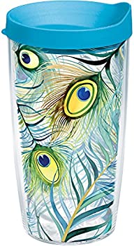 【中古】【インポート品・未当て嵌める】Tervis Tumbler Peacock Feathers Wrap 16薬局衡オンス with Travel Lid by Tervis