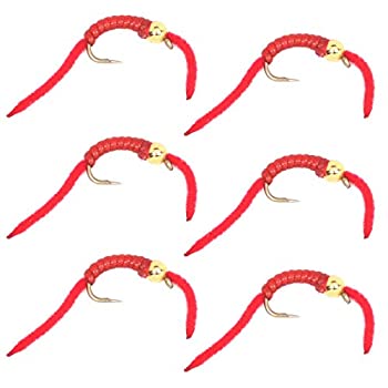 【中古】【輸入品・未使用】Trout Nymph Fly???San Juan Worm電源ビーズ1?/ 2ダースゴールドビーズレッドv-rib # 10?Nymph濡れFlies|スカイマーケットプラス