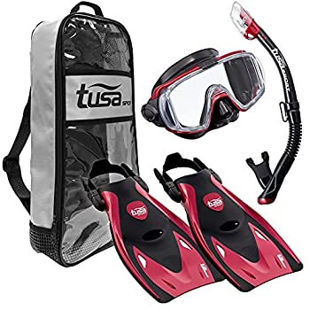 【中古】【輸入品・未使用】TUSA Sport Adult Black Series Visio Tri-Ex Mask%ｶﾝﾏ% Dry Snorkel%ｶﾝﾏ% and Fins Travel Set%ｶﾝﾏ% Black/Metallic Red%ｶﾝﾏ% Large 141［並行