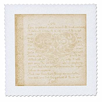 【中古】【輸入品・未使用】3dRose qs_123587_9 繊細な聖書の言葉 ベージュ Love is Patient キルト正方形 22×22インチ