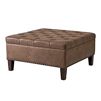 【中古】【輸入品・未使用】Madison Park Square Tufted Large Faux Leather%カンマ% All Foam%カンマ% Wood Frame Brown Cocktail Ottoman Modern Design Coffee Table for Livin|スカイマーケットプラス