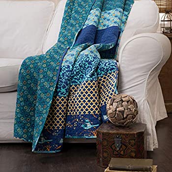 【中古】【輸入品・未使用】Lush Decor クジャク ロイヤル エンパイア スロー-フローラルストライプ リバーシブル デザイン ブランケット - 60インチ x ブルー 60インチ x 5