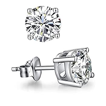 【中古】【輸入品・未使用】14k White Gold Round Cut White Cubic Zirconia Stud Earrings%ｶﾝﾏ% 5mm