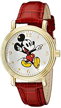 【中古】【輸入品・未使用】Disney Women 's w001870?Mickeyマウスゴールド調Watch with Red Fauxレザーバンド