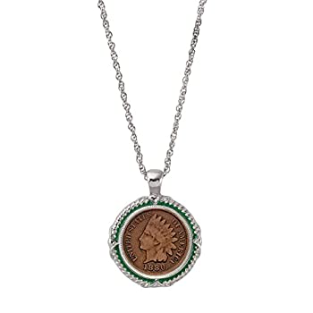 【中古】【輸入品・未使用】AmericanコインTreasures 1800?'s Indian Head Pennyグリーンエナメルコインペンダントネックレス