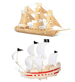 【中古】【輸入品・未使用】Puzzled欧州セーリングボートand Pirate Ship 3dパズル木製Constructionキット