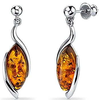 【中古】【輸入品・未使用】Baltic amberイヤリングスターリングシルバーコニャック色マーキス形