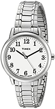 【中古】【輸入品・未使用】Timex 腕時計 Easy Reader ミドルサイズ 伸縮バンド Womens Standard Silver-Tone/White