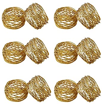【中古】【輸入品・未使用】(Set of 12%ｶﾝﾏ% Gold) - Set of 12 Gold Round Mesh Napkin Rings