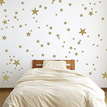 【中古】【輸入品・未使用】Vinyl Star Wall Decal Stickers for Home Wall Decor | Night Sky Removable Graphic Transfers for Nursery or Kids Room (Gold%ｶﾝﾏ% 48x55 in
