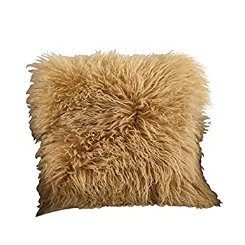 【中古】【輸入品・未使用】SARO LIFESTYLE 1-Piece Mongolian Fur Design Pillow Set%ｶﾝﾏ% 16-Inch%ｶﾝﾏ% Gold%ｶﾝﾏ% Square [並行輸入品]