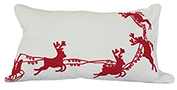 【中古】【輸入品・未使用】Xia Home Fashions Santa's Sleigh with Bells and Reindeer Crewel Embroidery Christmas Decorative Pillow Feather Filled%ｶﾝﾏ% 14 by 24-Inc