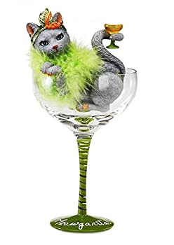 【中古】【輸入品・未使用】Hiccup by H2Z 9-1/4-Inch Meowgarita Cocktail Glass with Tall Grey Cat [並行輸入品]